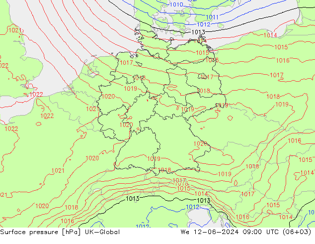 Atmosférický tlak UK-Global St 12.06.2024 09 UTC