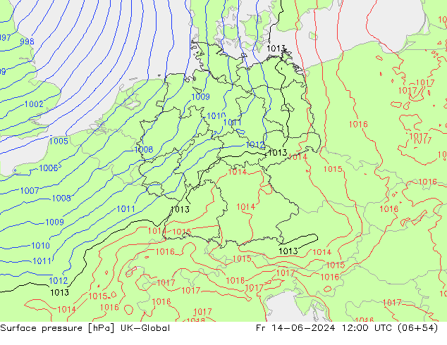 Atmosférický tlak UK-Global Pá 14.06.2024 12 UTC