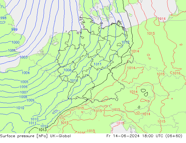 Atmosférický tlak UK-Global Pá 14.06.2024 18 UTC