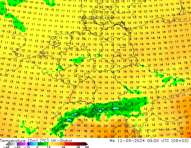 Temperature (2m) UK-Global We 12.06.2024 09 UTC