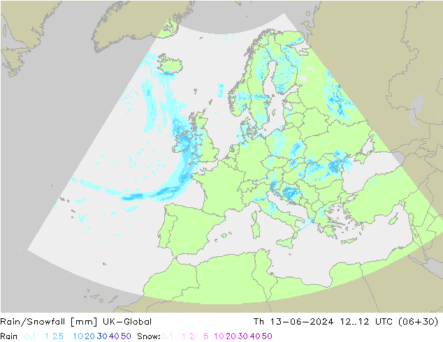 Rain/Snowfall UK-Global чт 13.06.2024 12 UTC