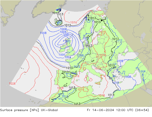 Surface pressure UK-Global Fr 14.06.2024 12 UTC