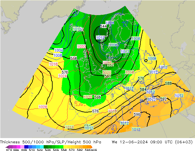 Thck 500-1000hPa UK-Global mer 12.06.2024 09 UTC