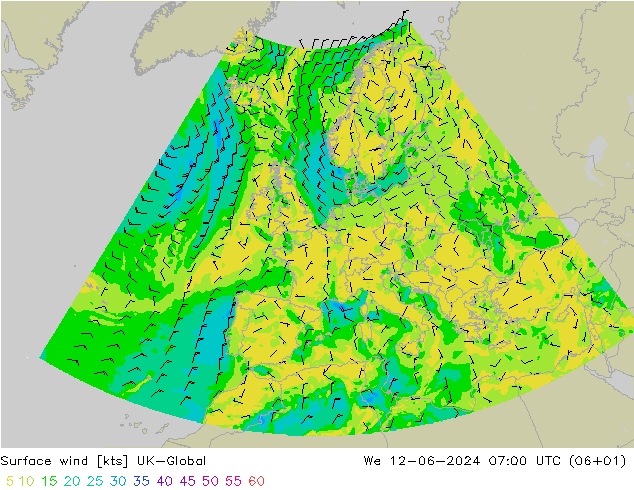 风 10 米 UK-Global 星期三 12.06.2024 07 UTC