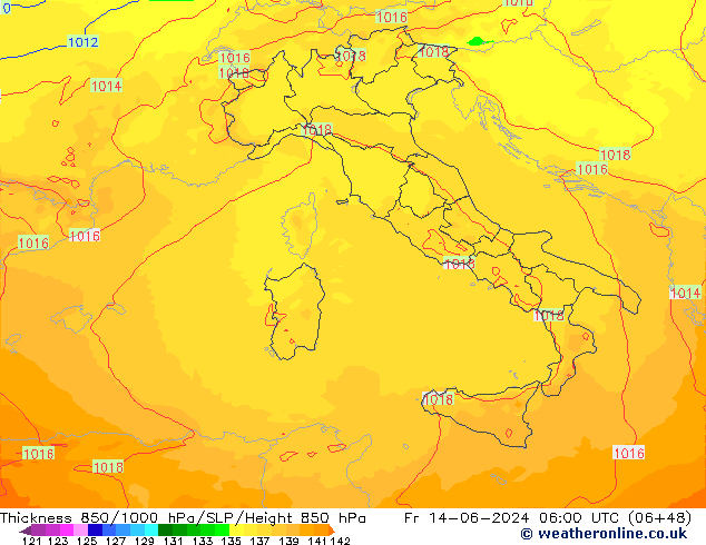 Thck 850-1000 hPa UK-Global Fr 14.06.2024 06 UTC