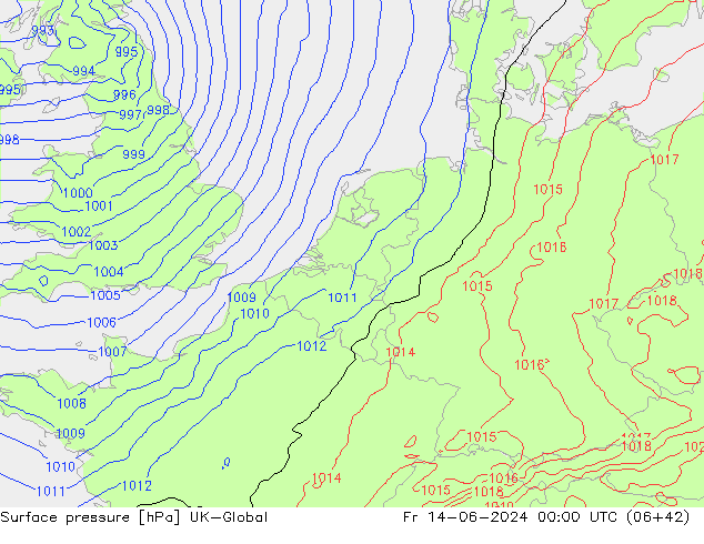 Atmosférický tlak UK-Global Pá 14.06.2024 00 UTC