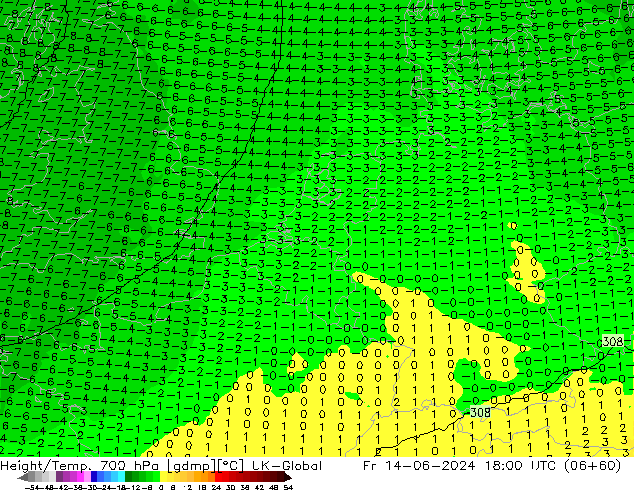 Height/Temp. 700 hPa UK-Global pt. 14.06.2024 18 UTC