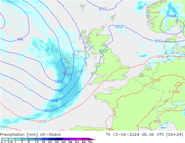 Precipitation UK-Global Th 13.06.2024 06 UTC