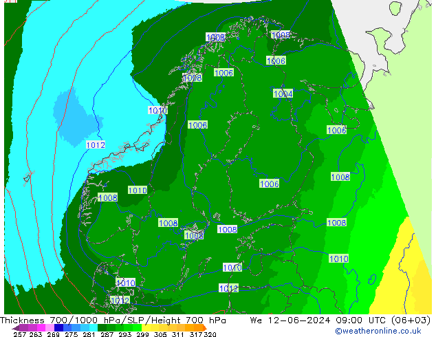 Thck 700-1000 hPa UK-Global Qua 12.06.2024 09 UTC