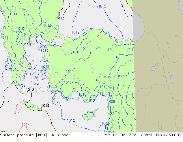 Atmosférický tlak UK-Global St 12.06.2024 09 UTC