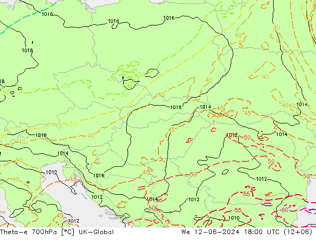 Theta-e 700hPa UK-Global  12.06.2024 18 UTC