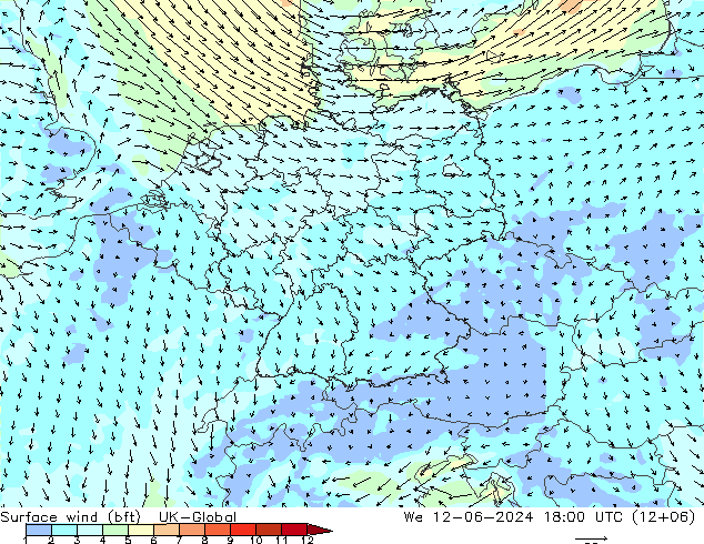 Rüzgar 10 m (bft) UK-Global Çar 12.06.2024 18 UTC