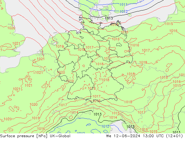 Surface pressure UK-Global We 12.06.2024 13 UTC