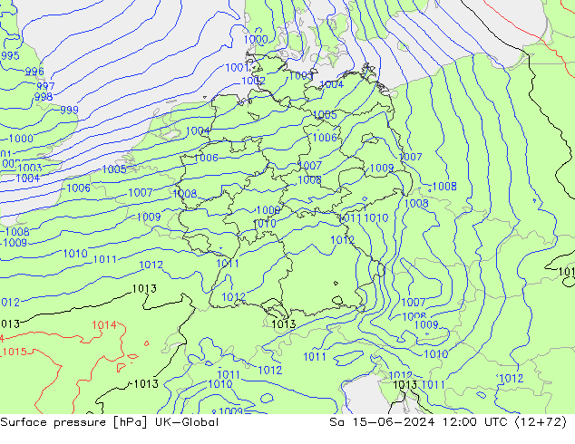 Presión superficial UK-Global sáb 15.06.2024 12 UTC
