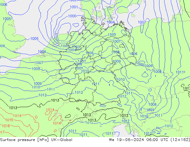 Luchtdruk (Grond) UK-Global wo 19.06.2024 06 UTC