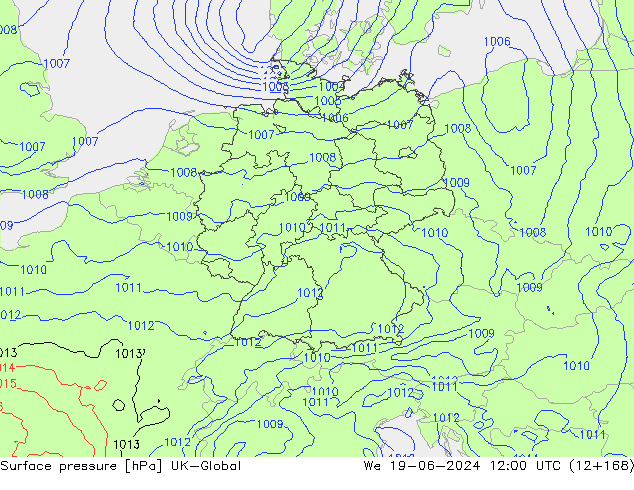Presión superficial UK-Global mié 19.06.2024 12 UTC