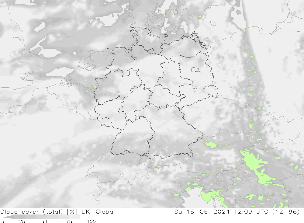 Cloud cover (total) UK-Global Ne 16.06.2024 12 UTC