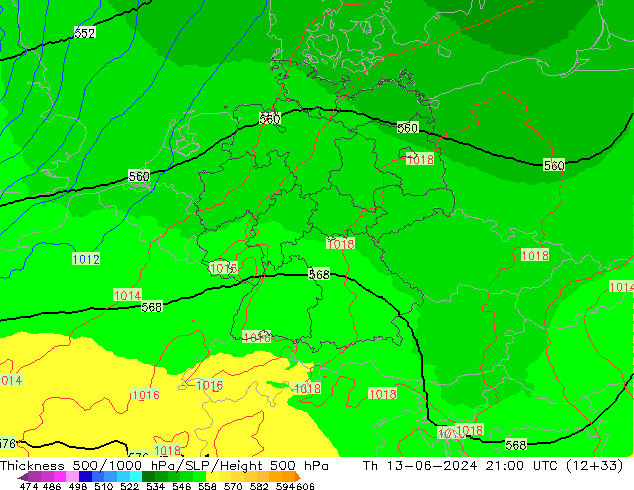 Schichtdicke 500-1000 hPa UK-Global Do 13.06.2024 21 UTC