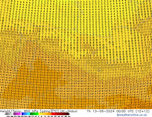 Yükseklik/Sıc. 850 hPa UK-Global Per 13.06.2024 00 UTC