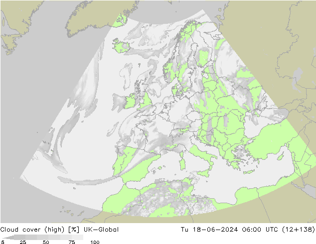 Cloud cover (high) UK-Global Tu 18.06.2024 06 UTC