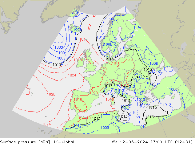 地面气压 UK-Global 星期三 12.06.2024 13 UTC