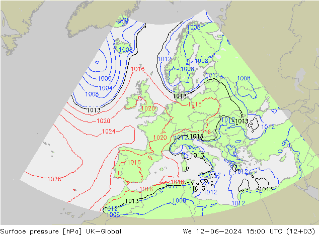 Surface pressure UK-Global We 12.06.2024 15 UTC