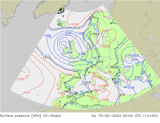 Presión superficial UK-Global sáb 15.06.2024 00 UTC