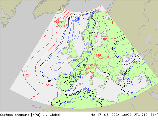 Surface pressure UK-Global Mo 17.06.2024 06 UTC