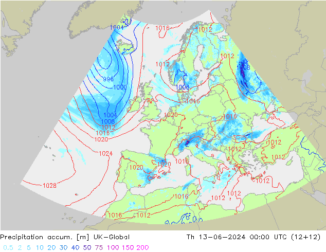 Precipitation accum. UK-Global Čt 13.06.2024 00 UTC