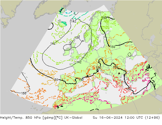 Height/Temp. 850 hPa UK-Global Su 16.06.2024 12 UTC