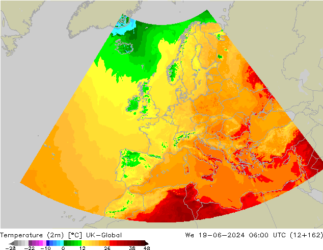Temperatura (2m) UK-Global Qua 19.06.2024 06 UTC