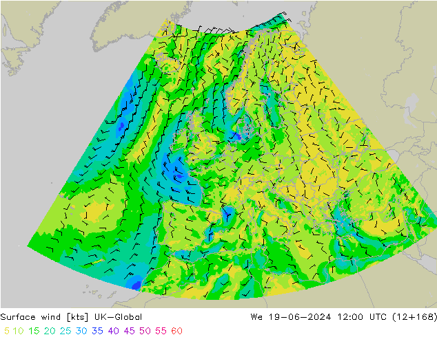 Wind 10 m UK-Global wo 19.06.2024 12 UTC