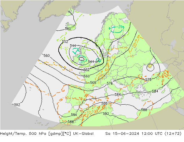 Height/Temp. 500 hPa UK-Global Sa 15.06.2024 12 UTC