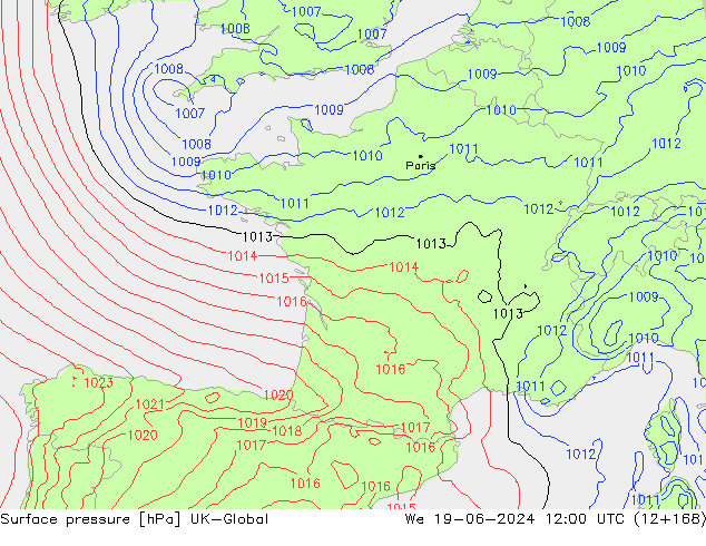 pression de l'air UK-Global mer 19.06.2024 12 UTC