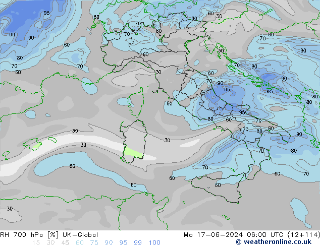 RH 700 hPa UK-Global Seg 17.06.2024 06 UTC