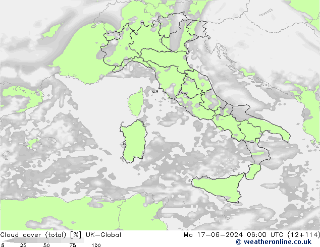 Cloud cover (total) UK-Global Mo 17.06.2024 06 UTC