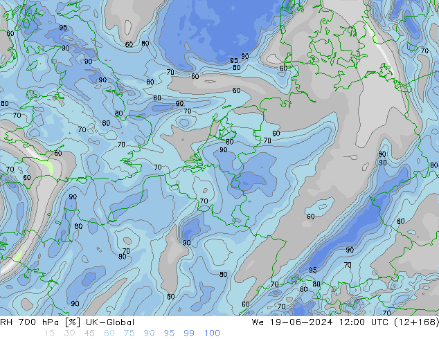 700 hPa Nispi Nem UK-Global Çar 19.06.2024 12 UTC