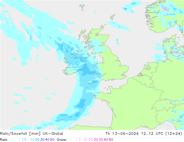 Rain/Snowfall UK-Global  13.06.2024 12 UTC
