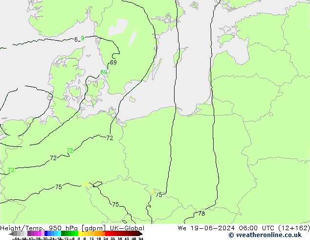 Height/Temp. 950 hPa UK-Global We 19.06.2024 06 UTC