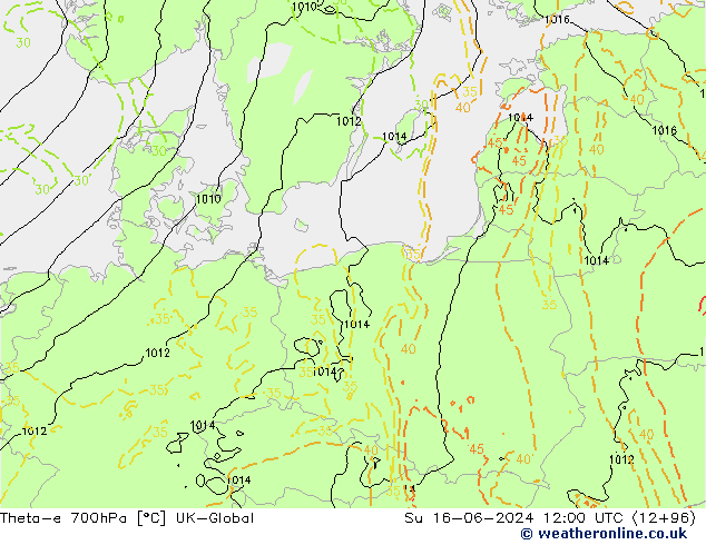 Theta-e 700hPa UK-Global zo 16.06.2024 12 UTC