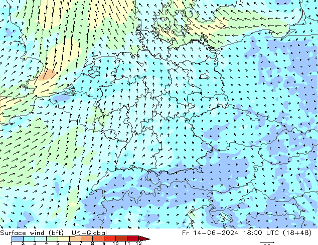 Rüzgar 10 m (bft) UK-Global Cu 14.06.2024 18 UTC