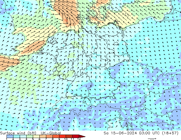 Surface wind (bft) UK-Global Sa 15.06.2024 03 UTC