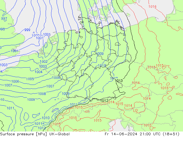 pression de l'air UK-Global ven 14.06.2024 21 UTC