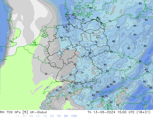 RH 700 hPa UK-Global Čt 13.06.2024 15 UTC