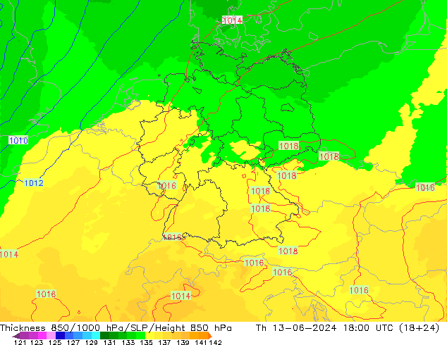 Thck 850-1000 hPa UK-Global Qui 13.06.2024 18 UTC