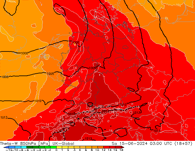 Theta-W 850hPa UK-Global Sa 15.06.2024 03 UTC