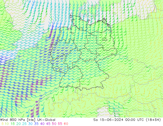 Wind 850 hPa UK-Global Sa 15.06.2024 00 UTC