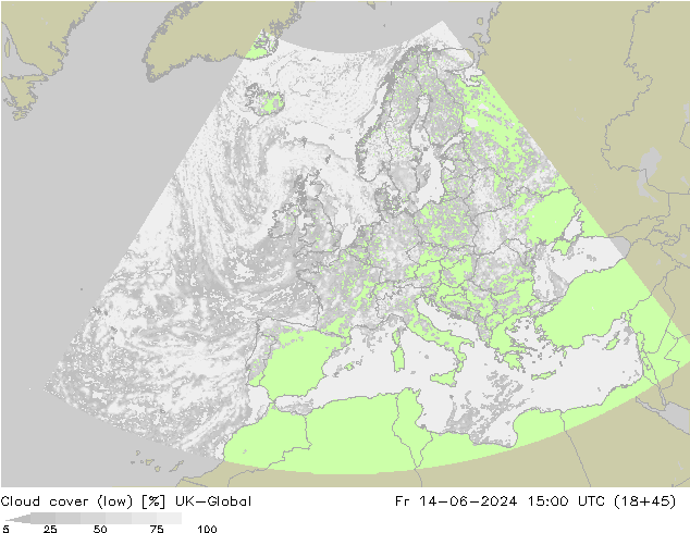 Bewolking (Laag) UK-Global vr 14.06.2024 15 UTC