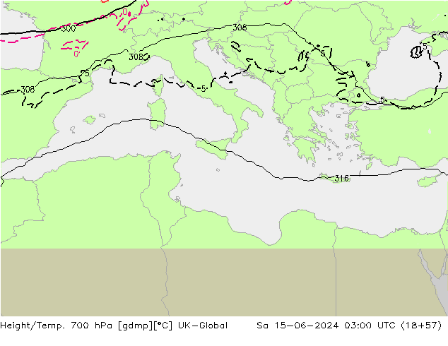 Yükseklik/Sıc. 700 hPa UK-Global Cts 15.06.2024 03 UTC