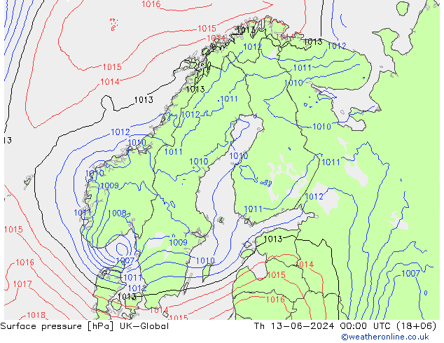 Surface pressure UK-Global Th 13.06.2024 00 UTC